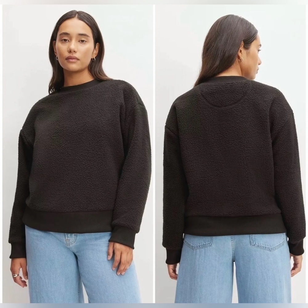 Everlane The ReNew Fleece Oversized Crew Teddy Sweatshirt, XS, NWT, Black